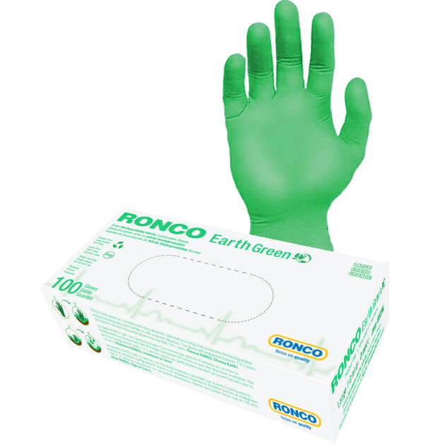 Ronco Earth Nitrile Green Exam Glove 3.5 Mil Medium 100 X 10